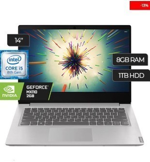 NOTEBOOK LENOVO IDEAPAD S145-14IWL, 14" HD, INTEL CORE I5-8265U 1.60GHZ, 8GB DDR4, 1TB SATA,  GFORCE MX210 2GB