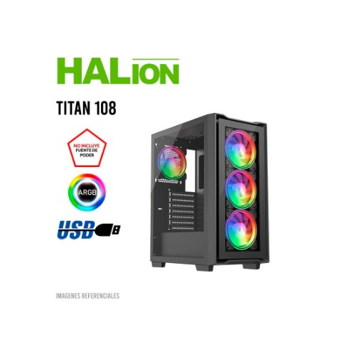 CASE GAMER HALION TITAN 108 S/FUENTE- VIDRIO TEMPLADO- 4XLED-RGB