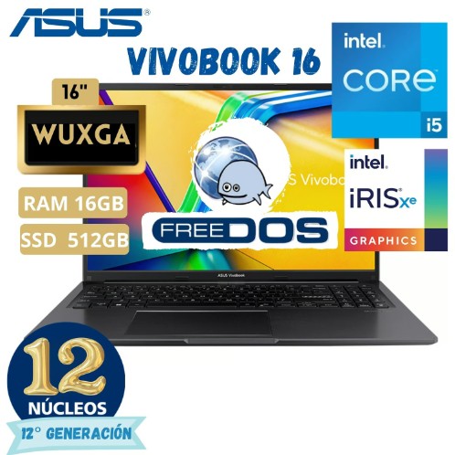 LAPTOP ASUS X1605ZA-MB292 16.0" WUXGA LED IPS, CORE I5-12500H, 16GB DDR4,  512GB SSD, S.O. FREE