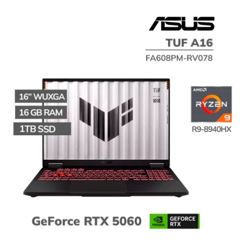 NB ASUS TUF GAMING, FA608PM-RV078, 16 WUXGA IPS,R9-8940HX,16GB DDR5, SSD1TB, RTX5060 8GB, FREE, M+M
